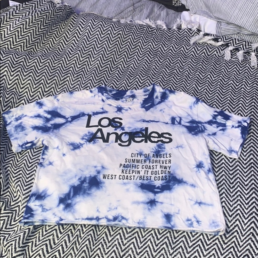 blue and white cropped tie dye shirt from target